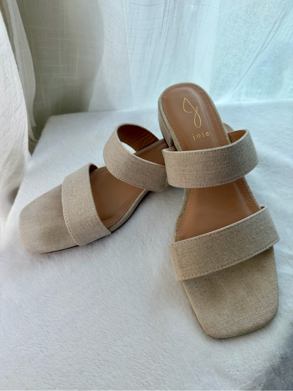 Joie Nolita Linen Double Strap Slide Sandals Cream Beige Tan Size 10 EUC